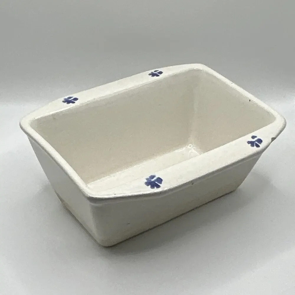 Vintage White Blue Floral Butter Dish
